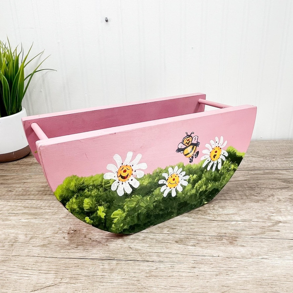 Vintage Wooden Shelf with Painted Bee & Daisies: Play Haus Whimsical Decor - Picture 2 of 14